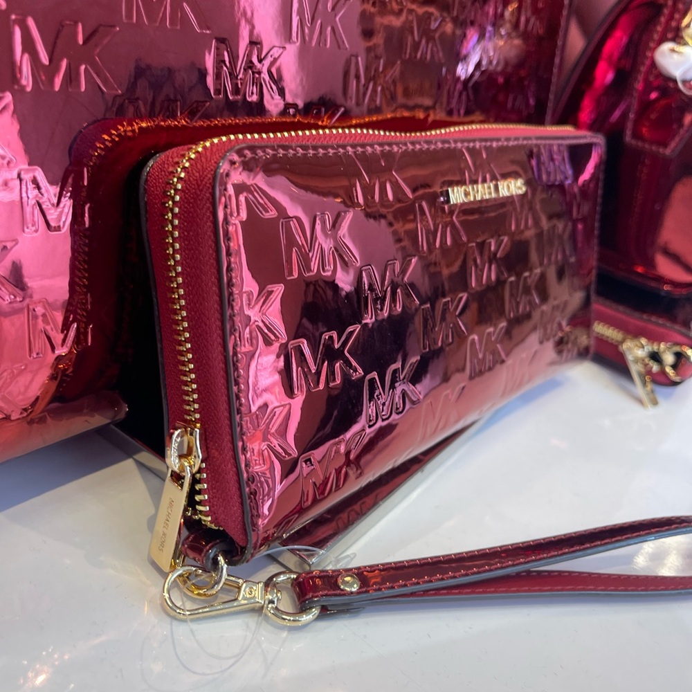 MICHAEL KORS Jet Set Lg Metallic Logo Debossed Continental Wallet Wristlet Phone - Picture 13 of 16